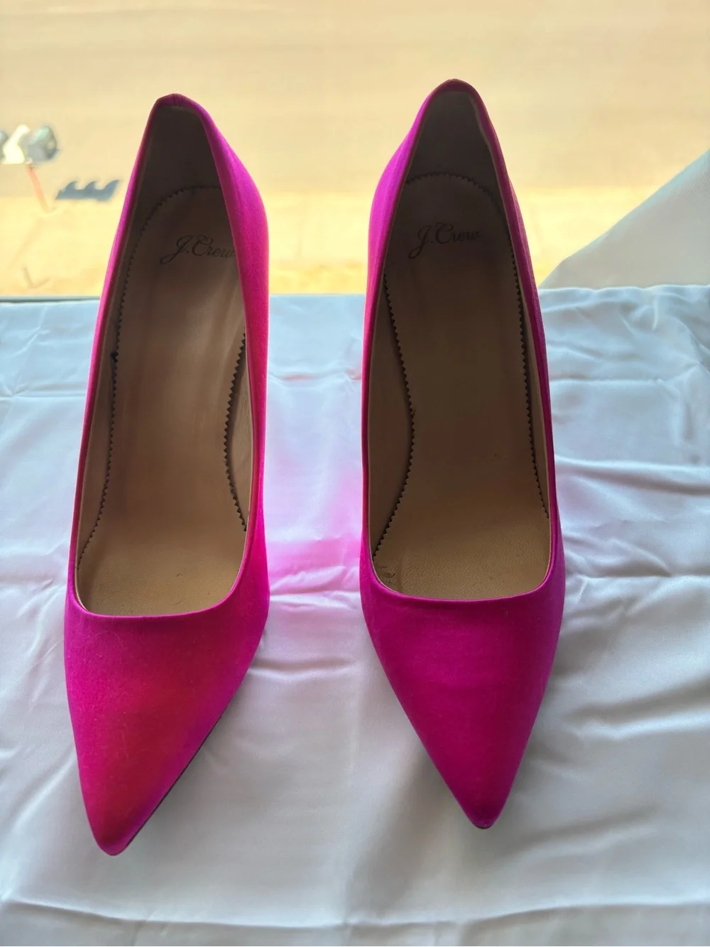 J. Crew Hot Pink Pointed Toe Pumps with Glitter Soles